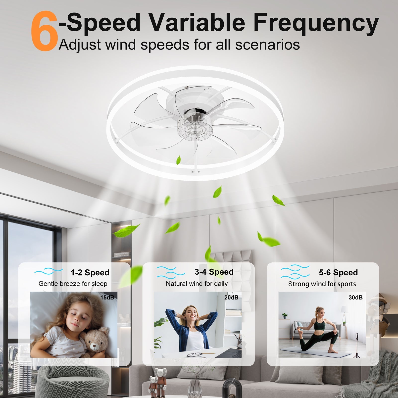 23.6 Inch Ceiling Fan with Light, Quiet DC Motor, Dimmable 3-Color LED by HouseOfZazla