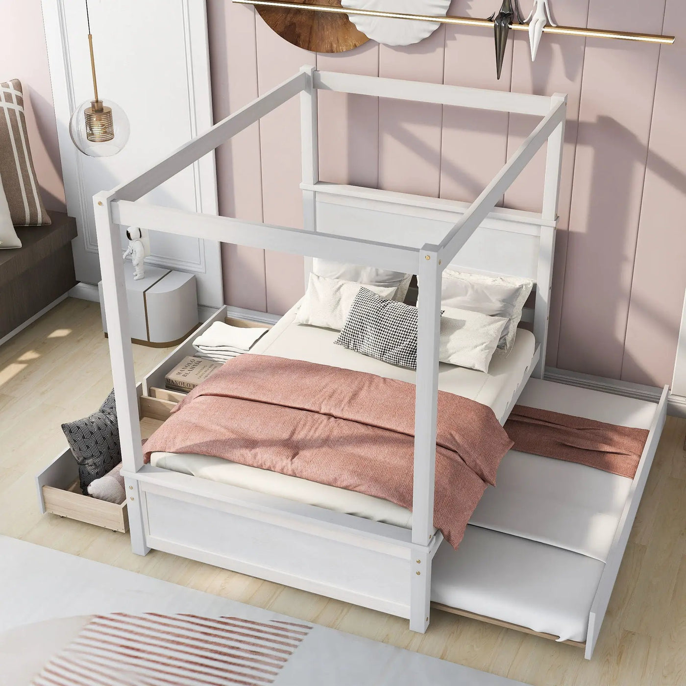 Canopy Platform Bed With Drawers, Support Slats, No Box Spring Needed by Unique Piece Furniture