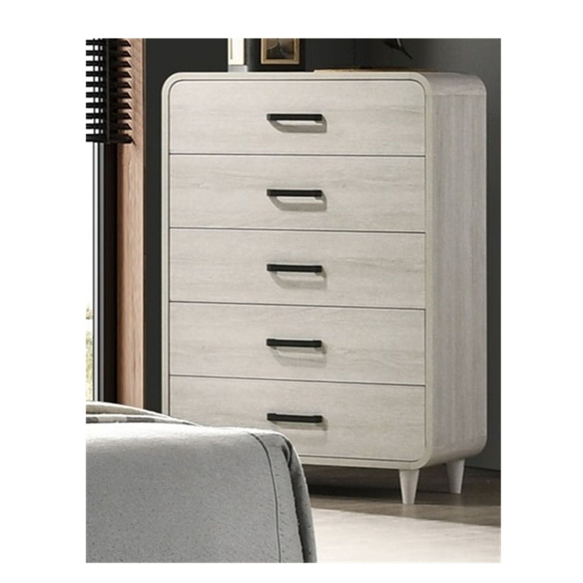 5 Drawer Tall Chest Storage Furniture with Ample Drawer Space - Antique White, photo 6 of 6