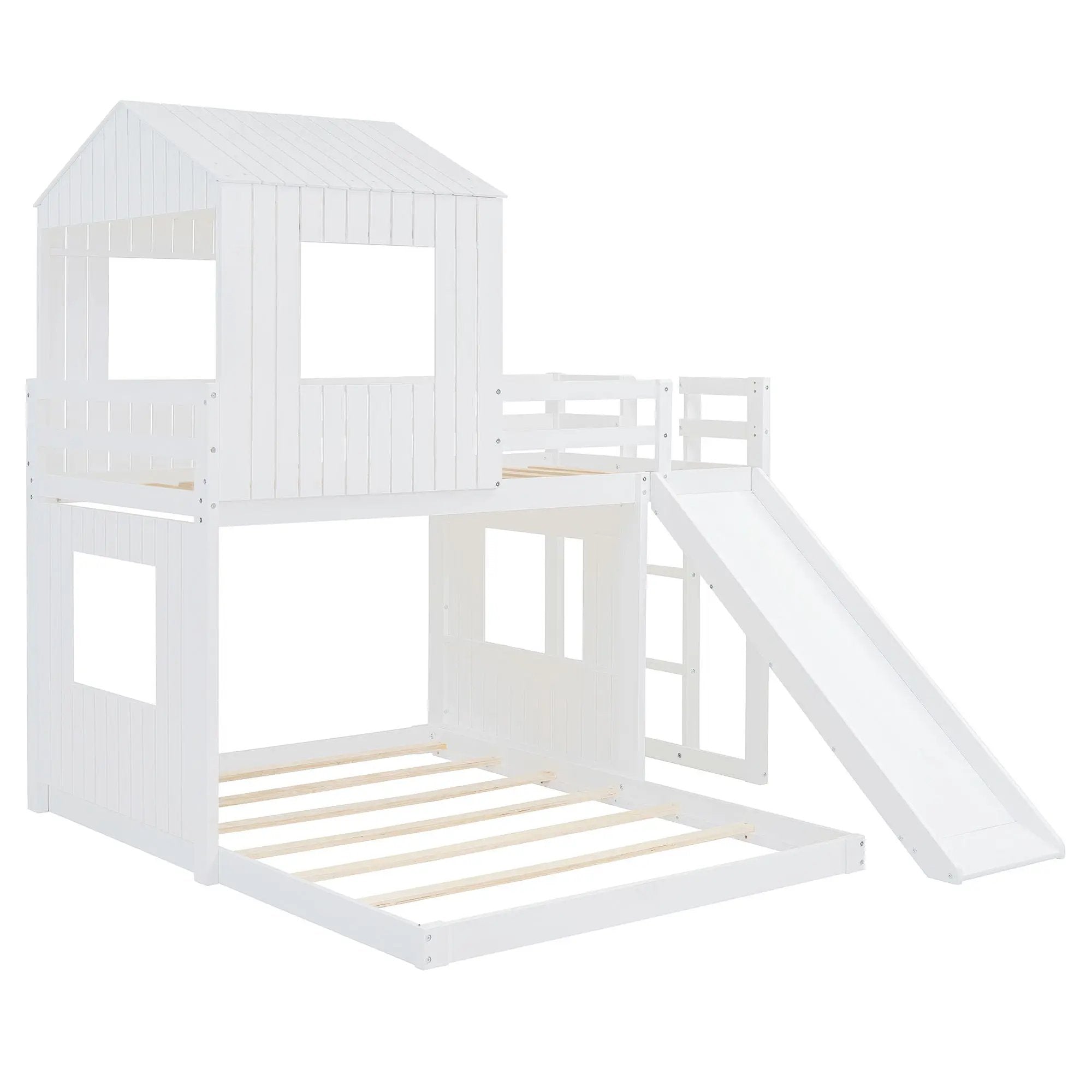 Loft Bunk Bed With Playhouse, Farmhouse, Ladder, Slide And Guardrails by Unique Piece Furniture