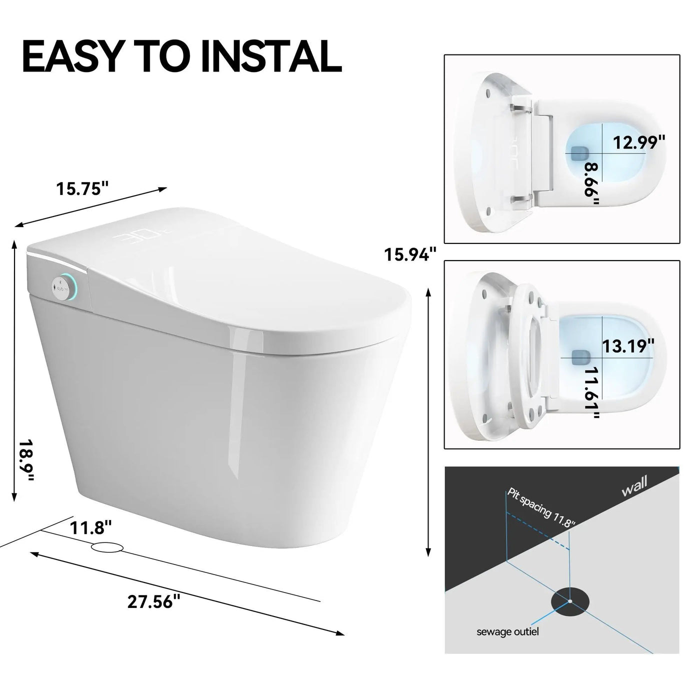 Smart Bidet Toilet With Auto Open / Close Seat, Warm Water Wash, Heated Seat, And Wireless Remote Control by HouseOfZazla