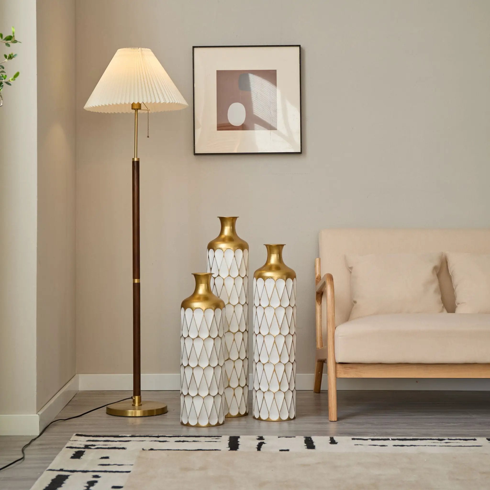 Floor Metal Vase Modern Style Decoration Home Droplet Shaped Metal Vase 3 Piece Set Gorgeous Home Decoration Large Glazed Metal Vase - Gold / White by Unique Piece Furniture