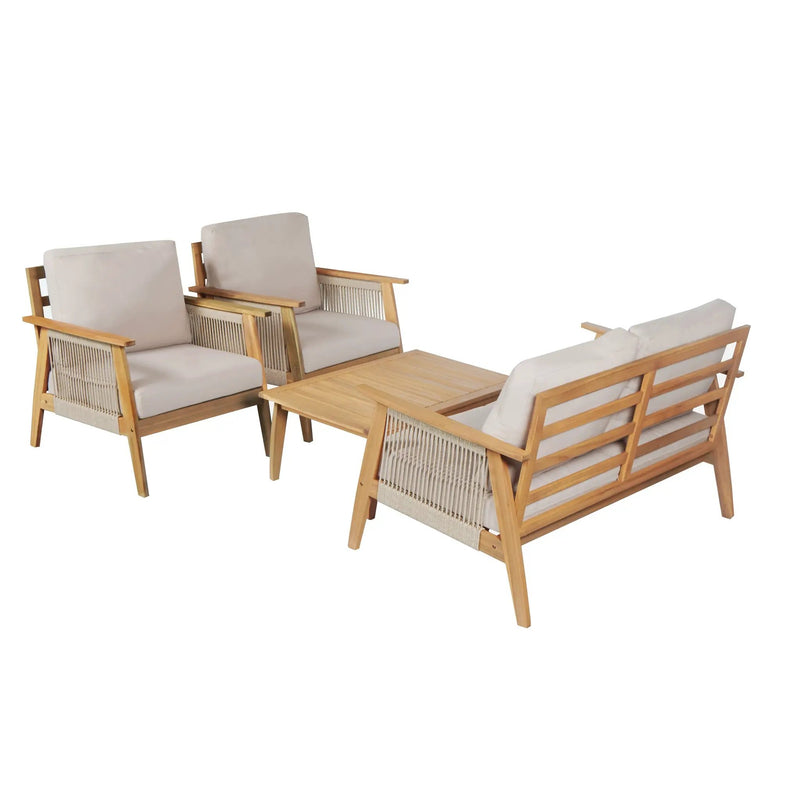 Outdoor 4pc Acacia Wood and Rope Sectional Patio Sofa Set by HouseOfZazla