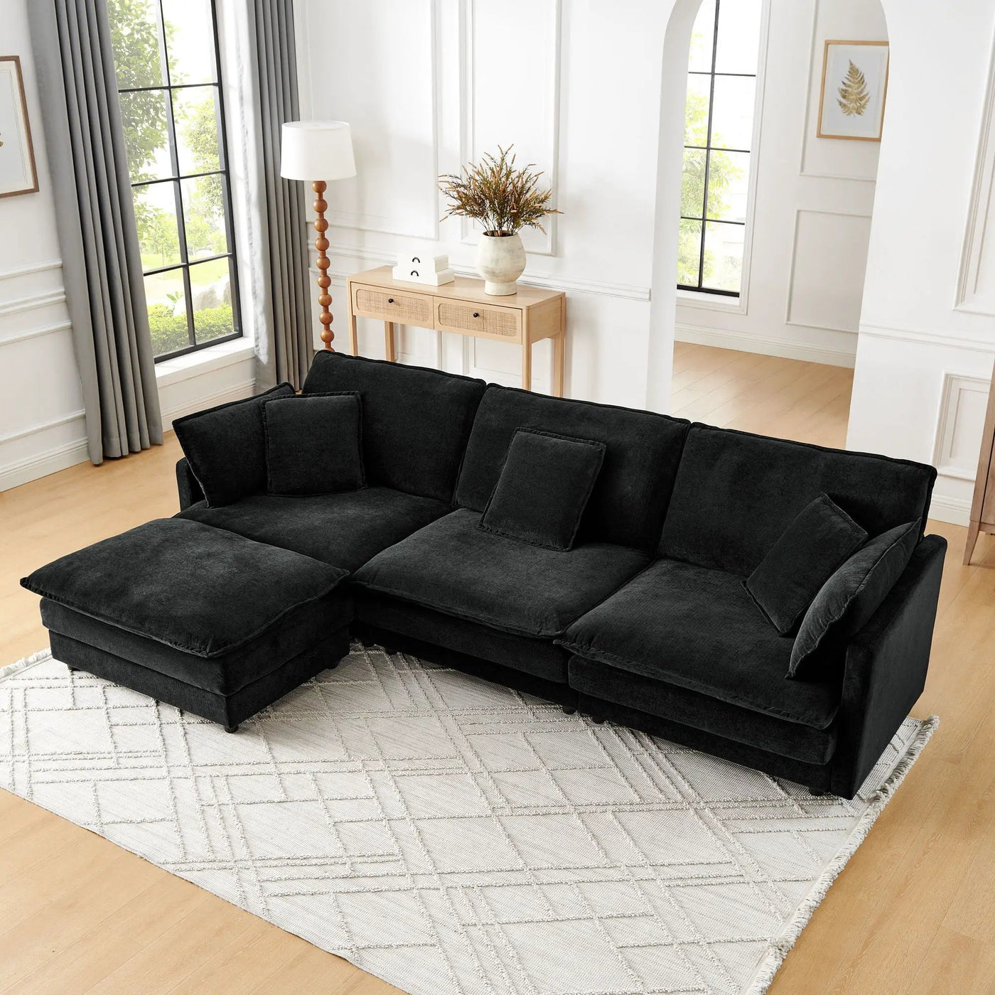 L-Shaped Sectional Sofa With Ottoman, Convertible 4 Seater Couch by Unique Piece Furniture
