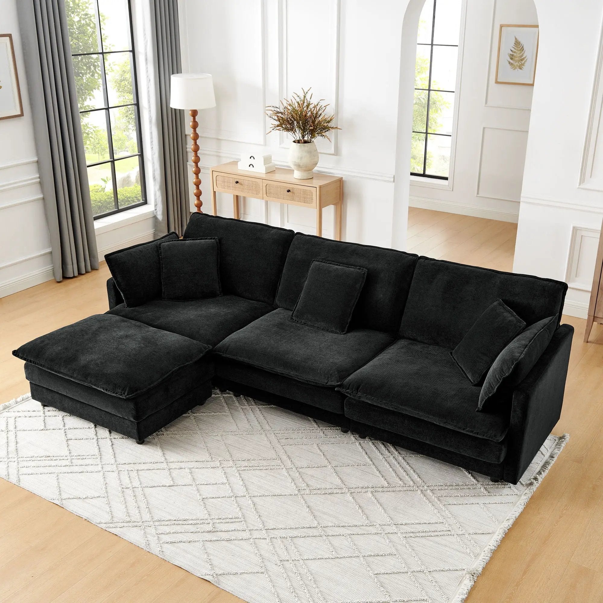 L-Shaped Sectional Sofa With Ottoman, Convertible 4 Seater Couch by Unique Piece Furniture
