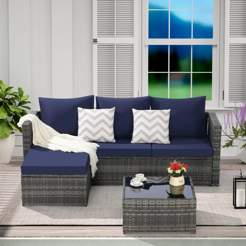 2 Pieces Patio Furniture Set, Outdoor Woven Sectional L-Shaped Patio Furniture by HouseOfZazla
