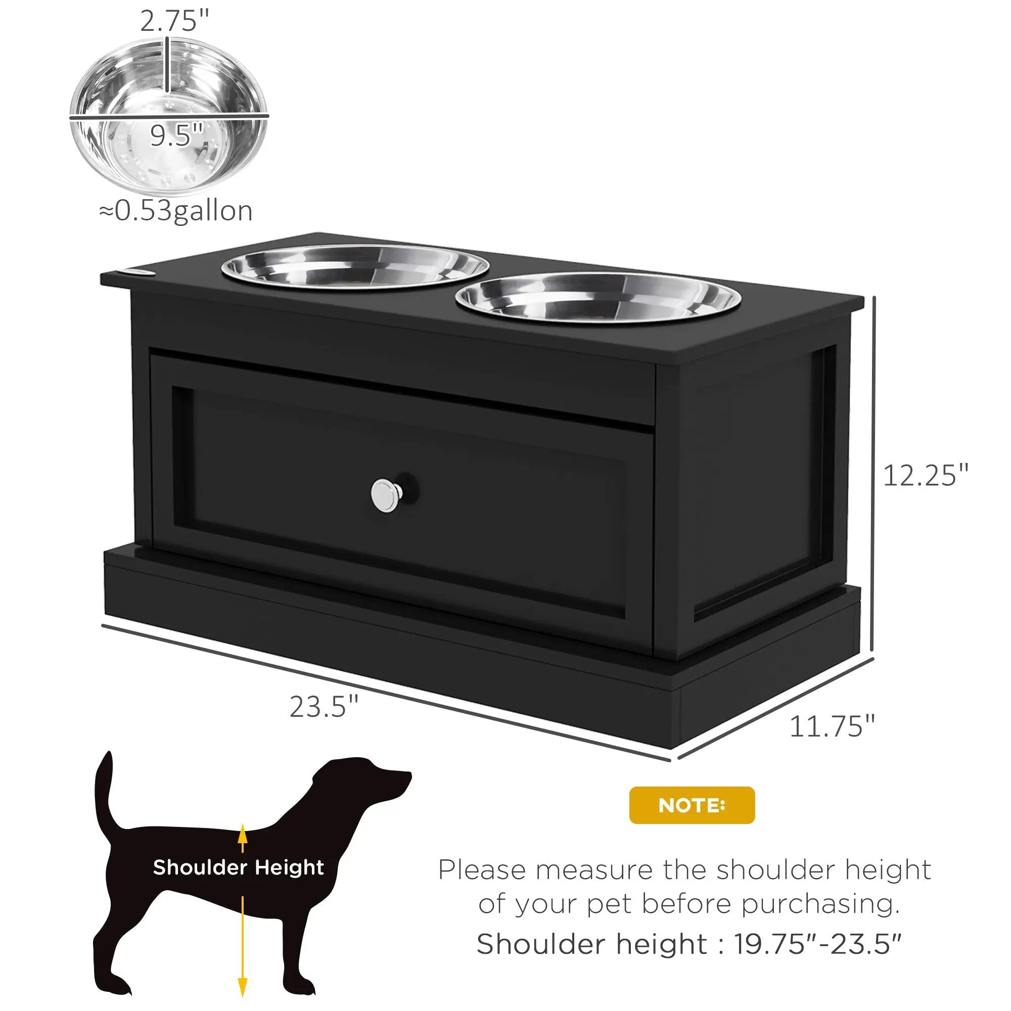 PawHut Large Elevated Dog Bowls with Storage Drawer by HouseOfZazla
