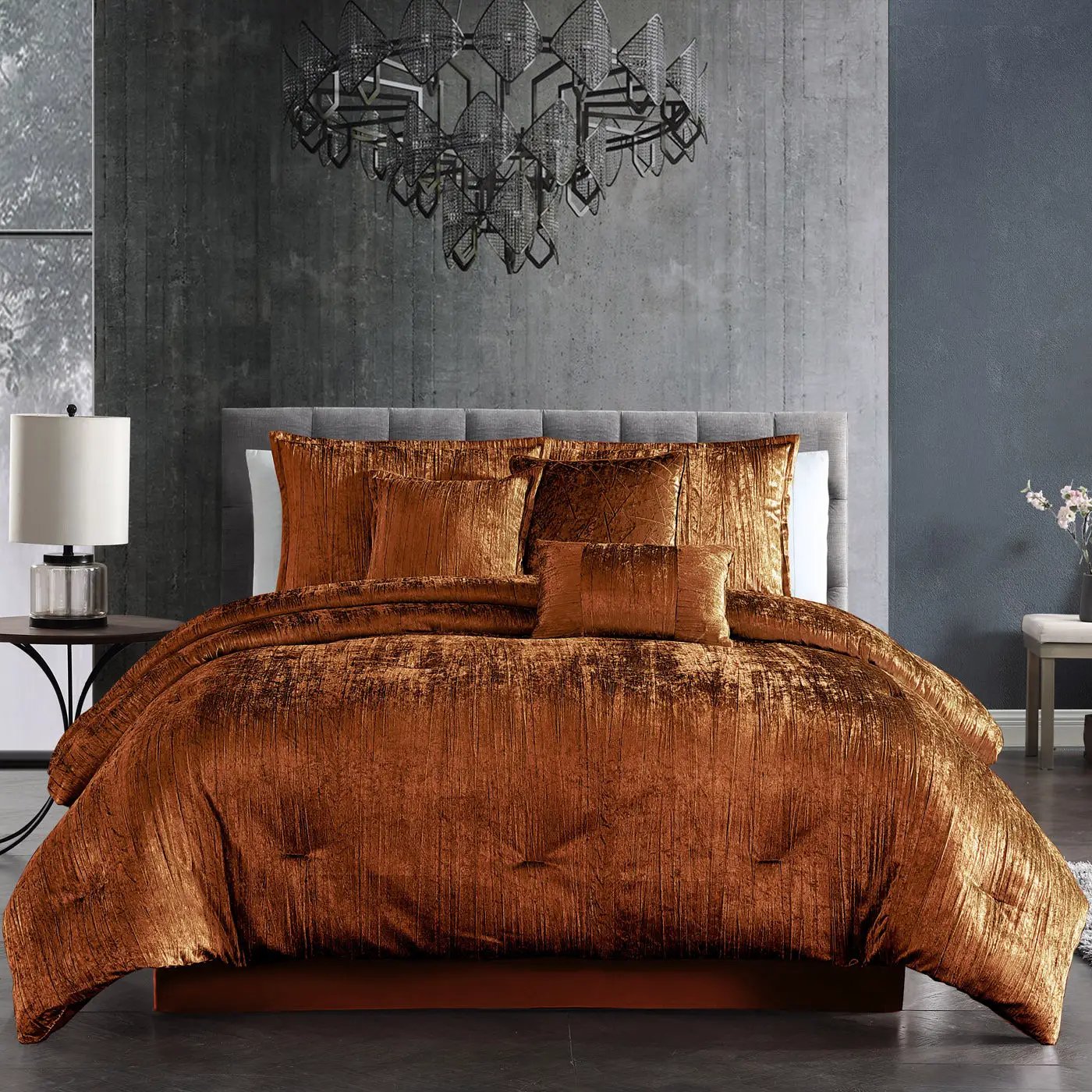 Turin 7 Piece Spice Crinkle Velvet Comforter Set by HouseOfZazla