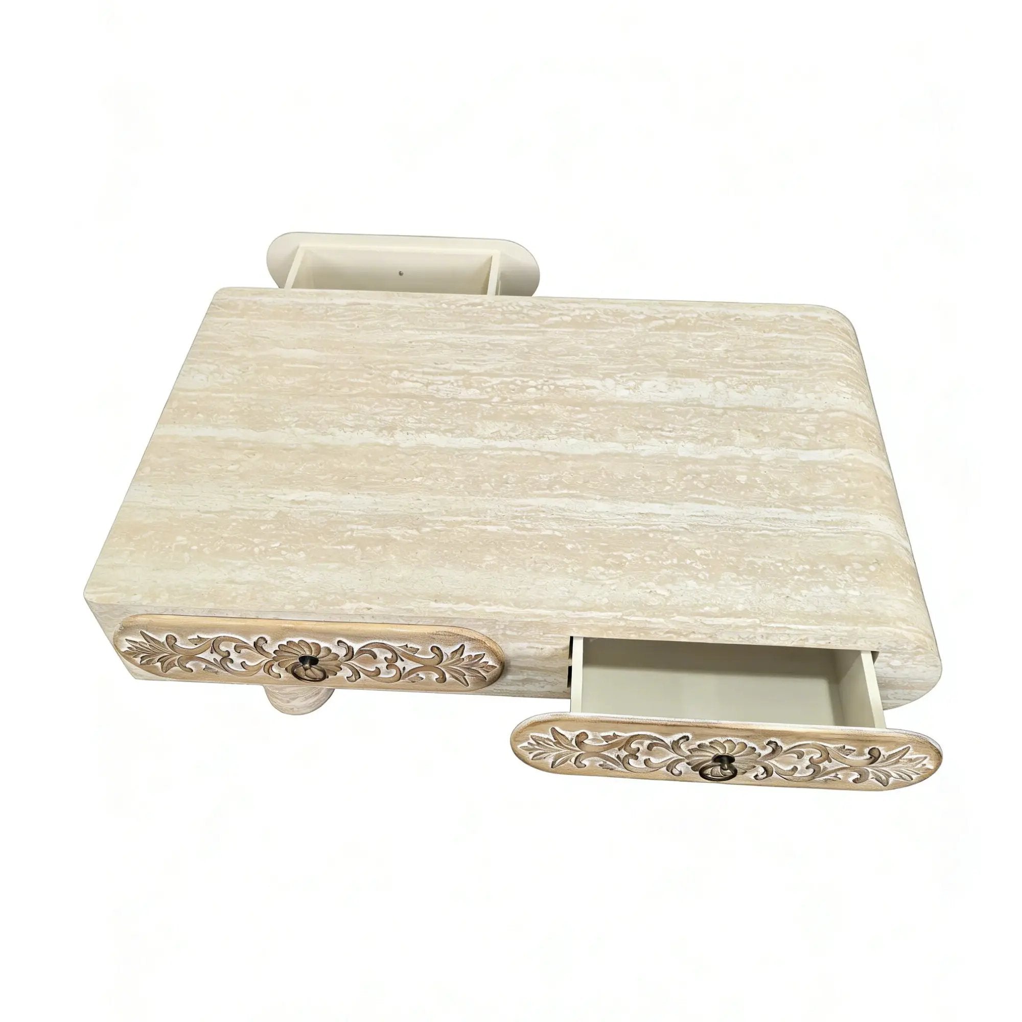 Rounded Edge Coffee Table with Flower Pattern Solid Wood Drawer by HouseOfZazla