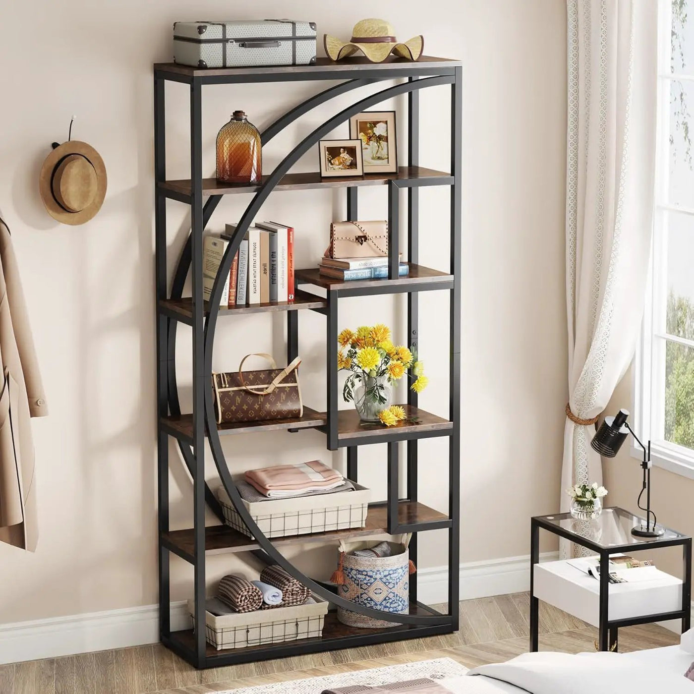 5 Tier Etagere Bookshelf With 8 Open Shelves Organizer For Living Room by HouseOfZazla