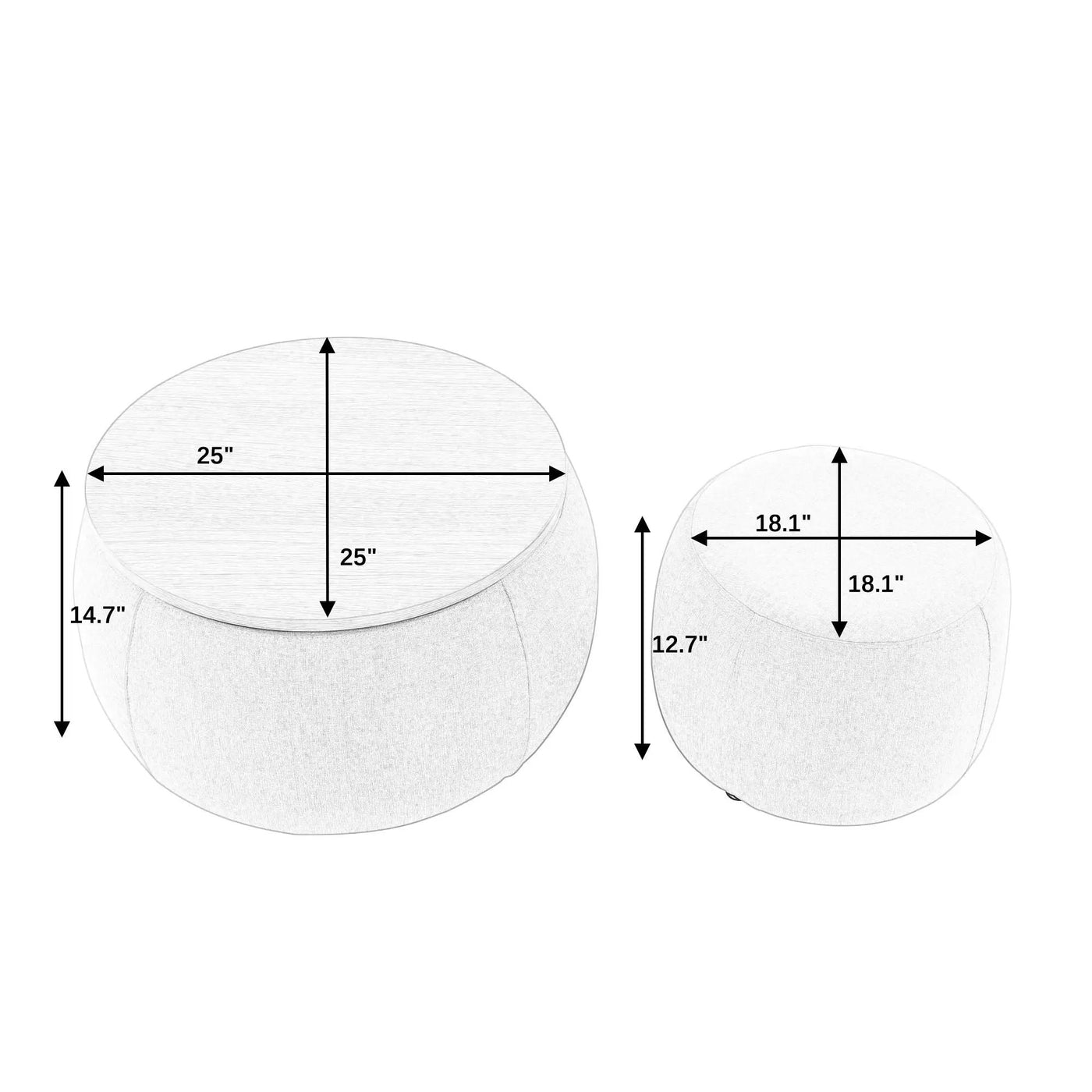 Round Storage Ottoman, 2 In 1 Function, End Table And Ottoman by HouseOfZazla
