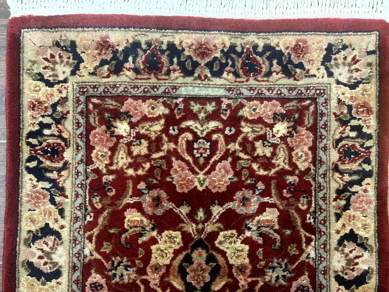 Short Runner Rug 2x6, Fine 200 KPSI, Red Floral Medallion, Wool and Silk Highlights, Persian Runner Rug, Traditional, Sino Persian by Jewel Rugs