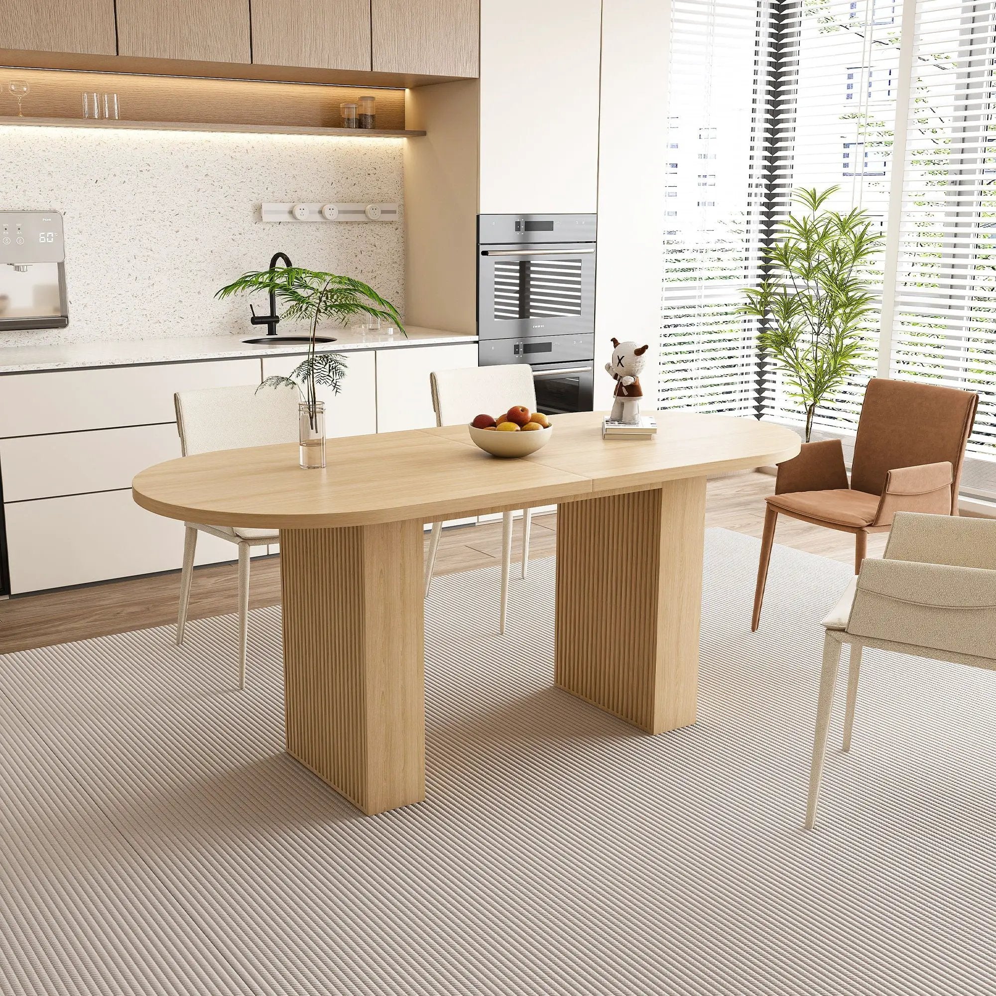 Oval Dining Table With Wood Strip Base by HouseOfZazla