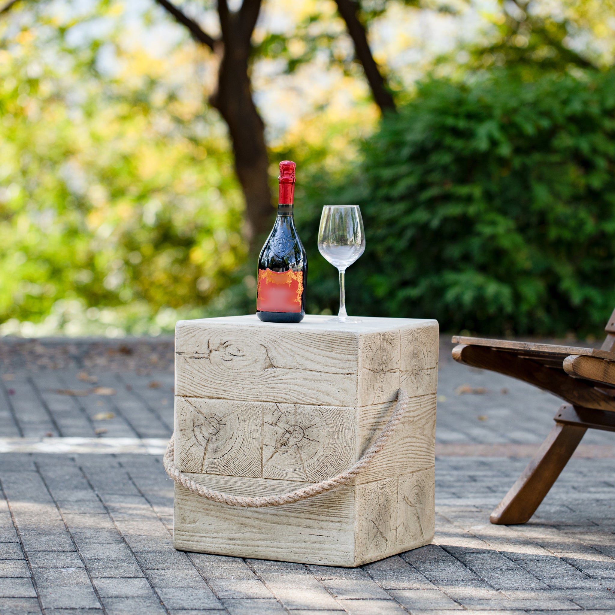 Outdoor Wood Grain Square MGO Side Table with Simulated Braided Cord by HouseOfZazla