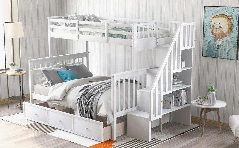 Stairway Bunk Bed With Storage And Guard Rail For Bedroom by HouseOfZazla