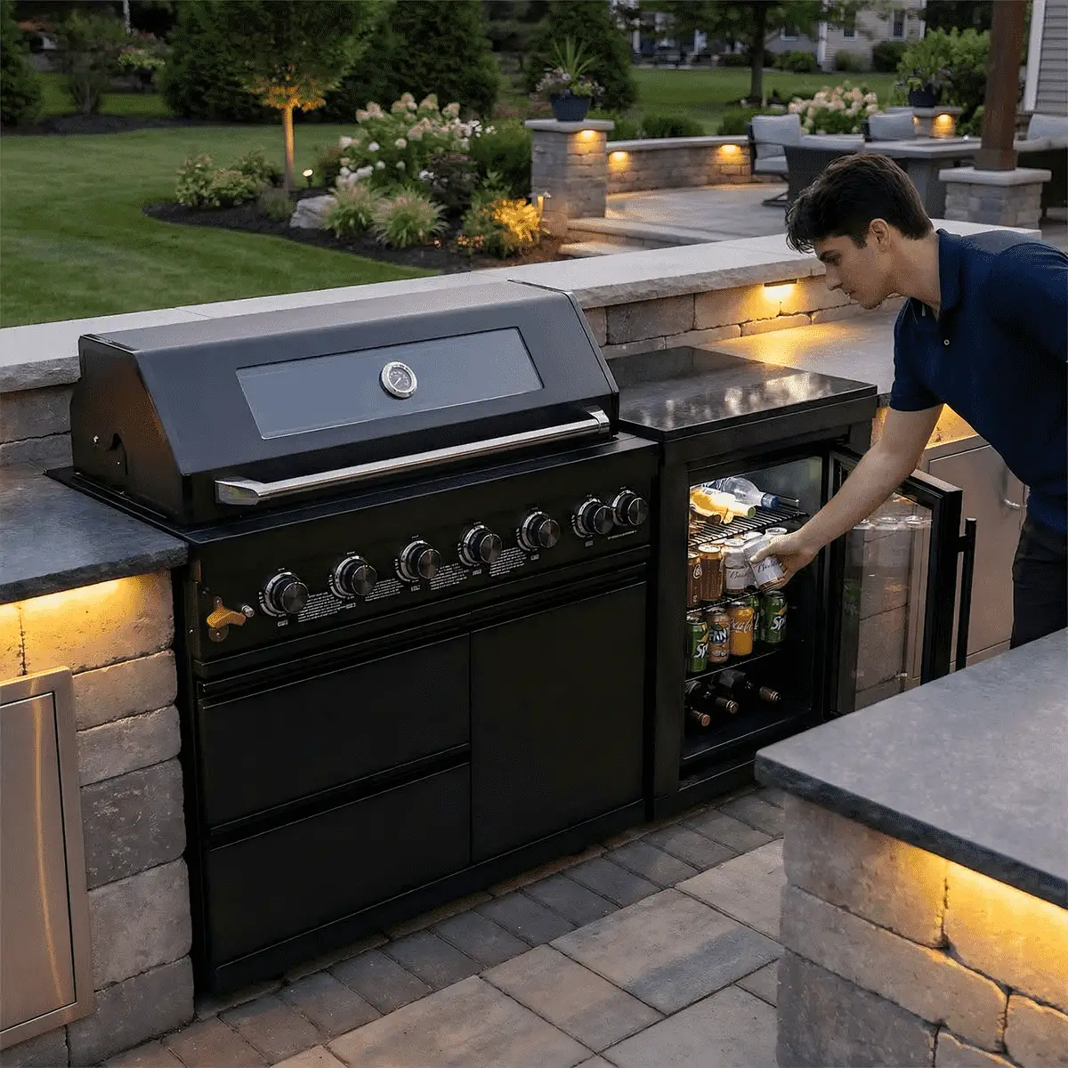 63" 6-Burner Black Outdoor Kitchen Island Grill + Fridge by Chery Industrial