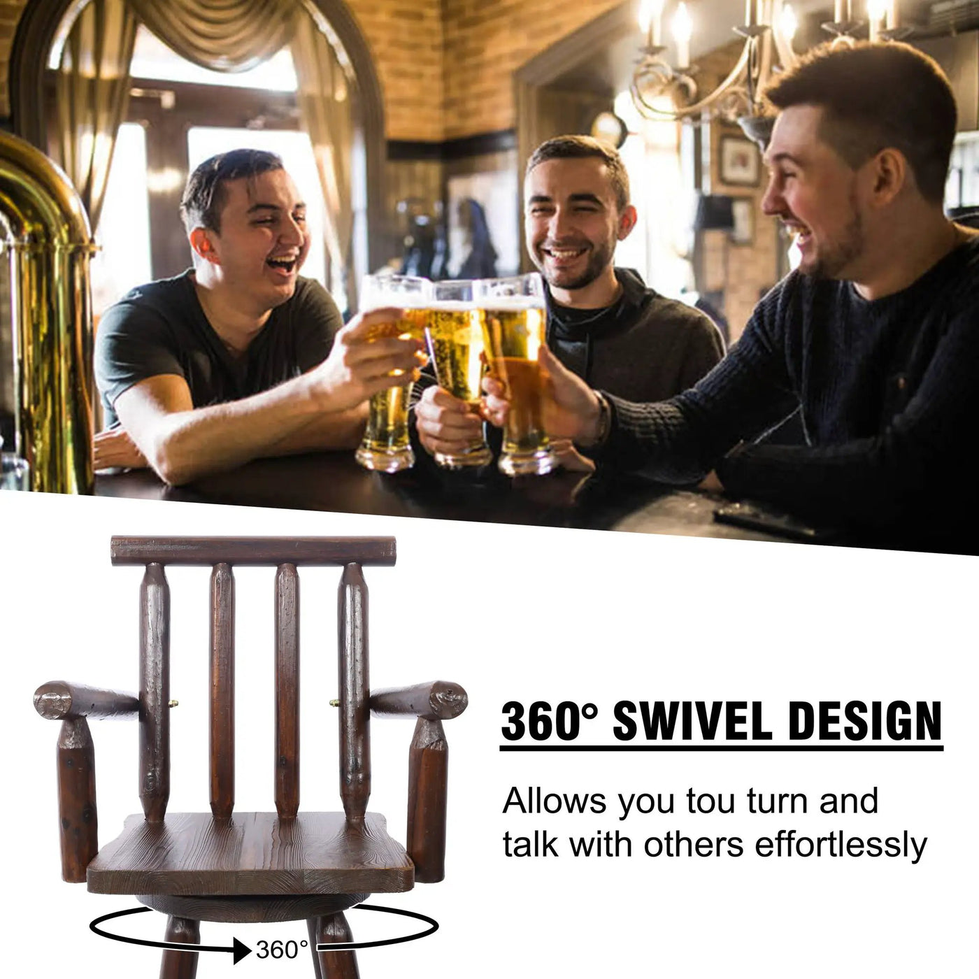 Rustic Bar Stool, Fir Wood Construction, Wide Armrest by HouseOfZazla