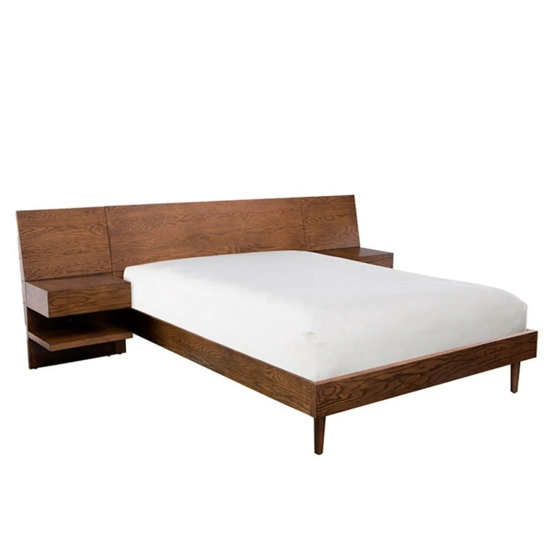 Queen Size Bed With Attached Nightstands And Hidden Storage - Pecan by Unique Piece Furniture
