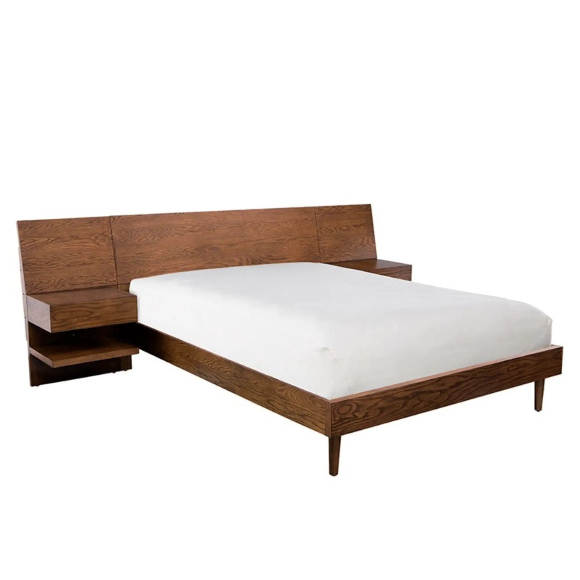 Queen Size Bed With Attached Nightstands And Hidden Storage - Pecan by HouseOfZazla
