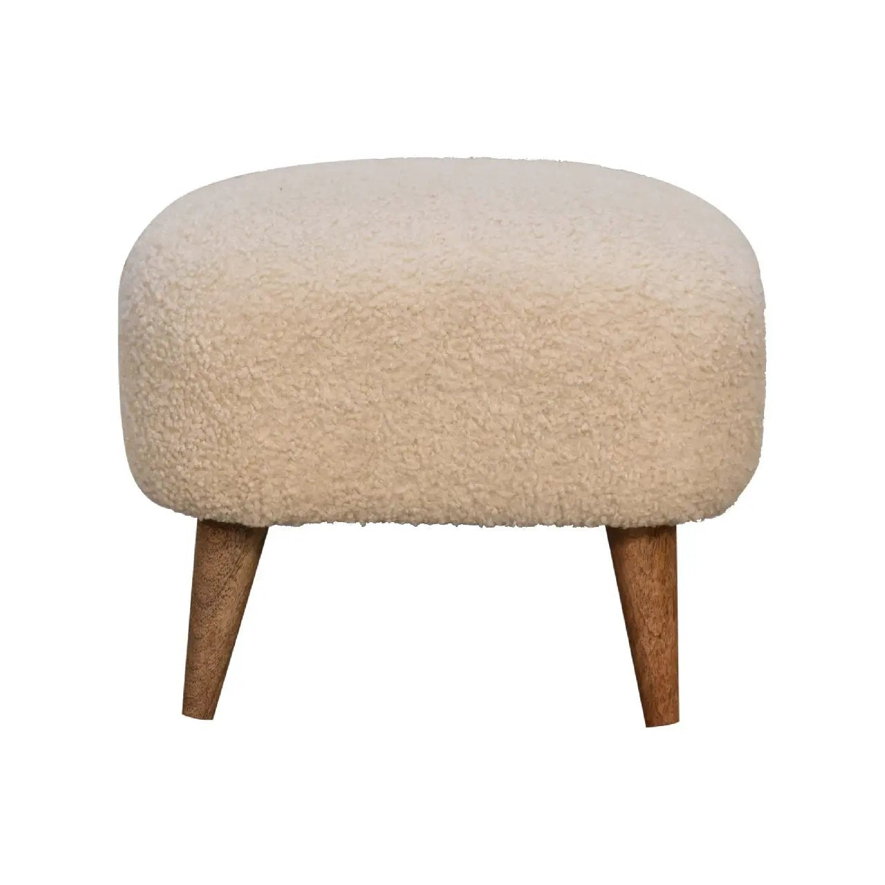 Solid Wood Boucle Upholstered Square Footstool by HouseOfZazla