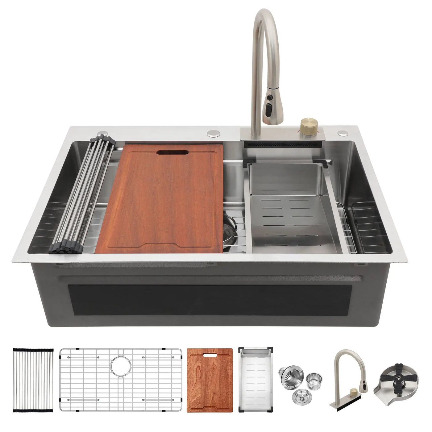 Waterfall Kitchen Sink With Pull Out Faucet & Cup Washer by HouseOfZazla