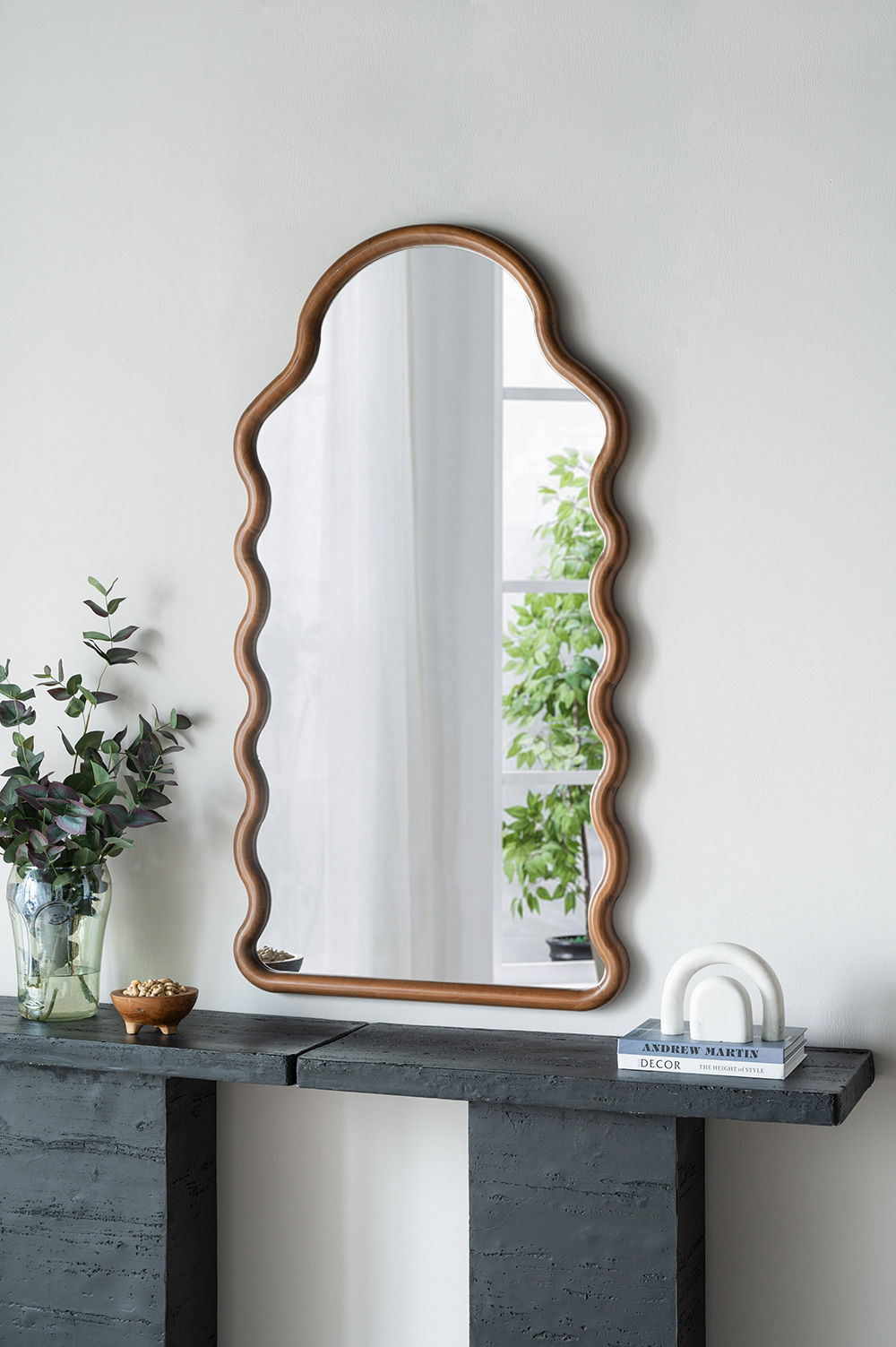 Wood Mirror With Unique Frame - Full-Length Arched Mirror with Pine Frame - Brown, photo 7 of 9