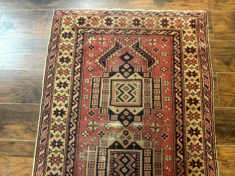 Antique Turkish Sparta Rug 3x6, Geometric Caucasian Kazak Pattern, Handmade by Jewel Rugs