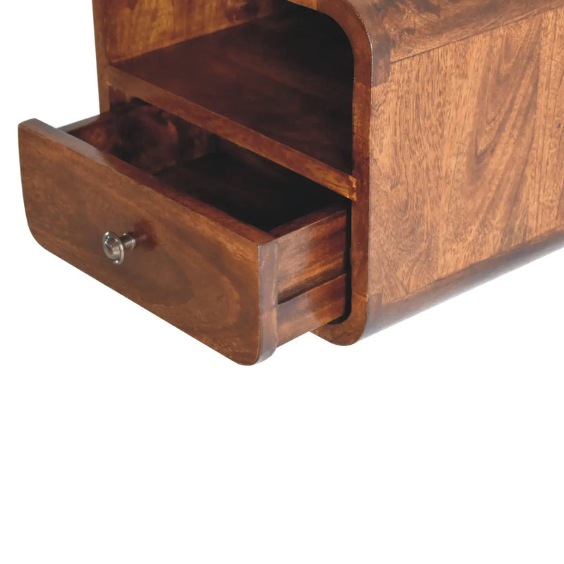 Extra Mini Wall-Mounted Curved Chestnut Nightstand by HouseOfZazla