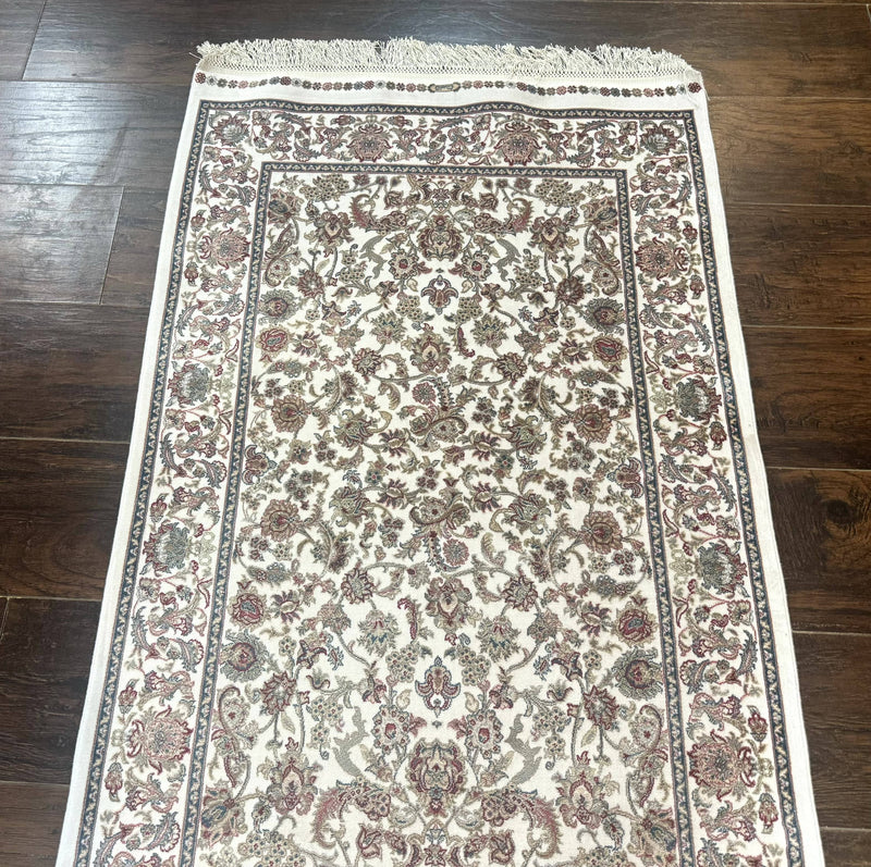 Small Turkish Silk Rug 2.6 x 4, Ivory, Allover Design, Bamboo Silk by Jewel Rugs
