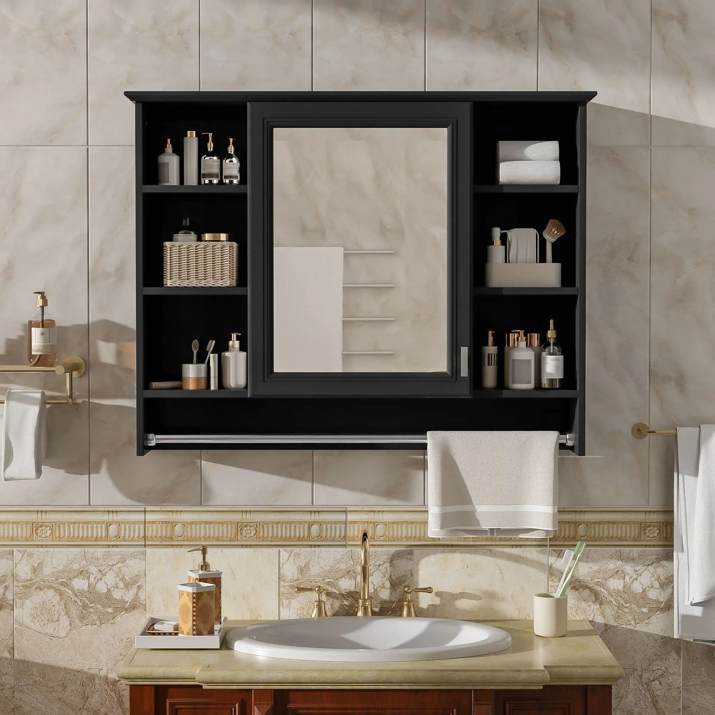 Modern Wall Mounted Mirror Cabinet with Adjustable Shelf and Towel Bar by HouseOfZazla