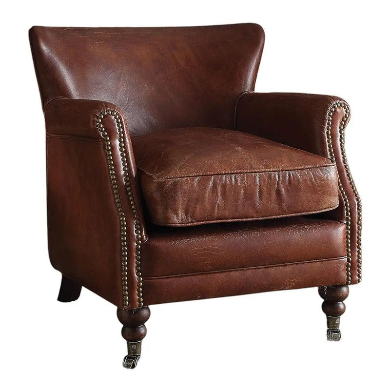 Leeds - Accent Chair - Vintage Dark Brown Top Grain Leather by Unique Piece Furniture