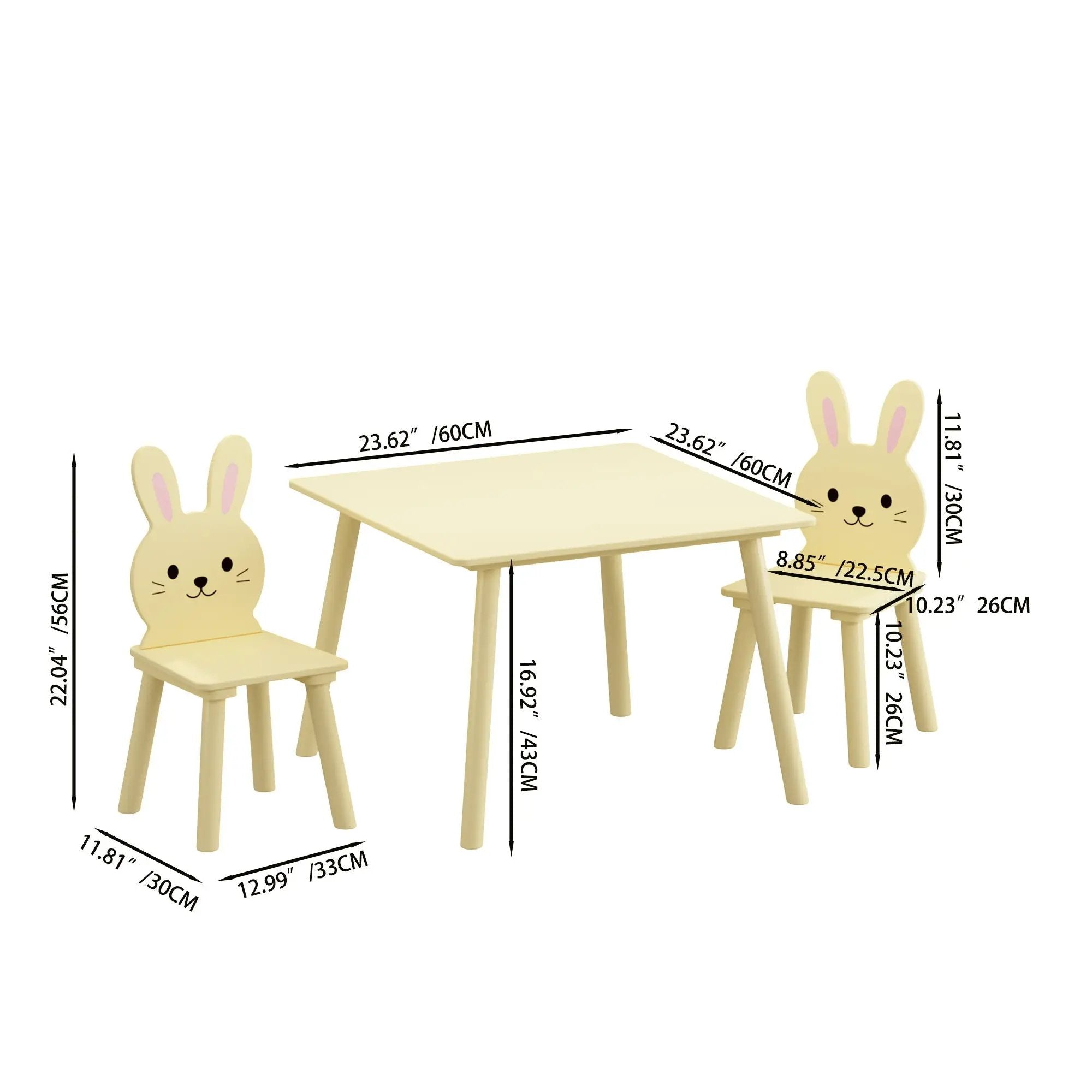 Table and Chair Set with 2 Bunny Chairs, Children's Activity Table for Toddlers by HouseOfZazla