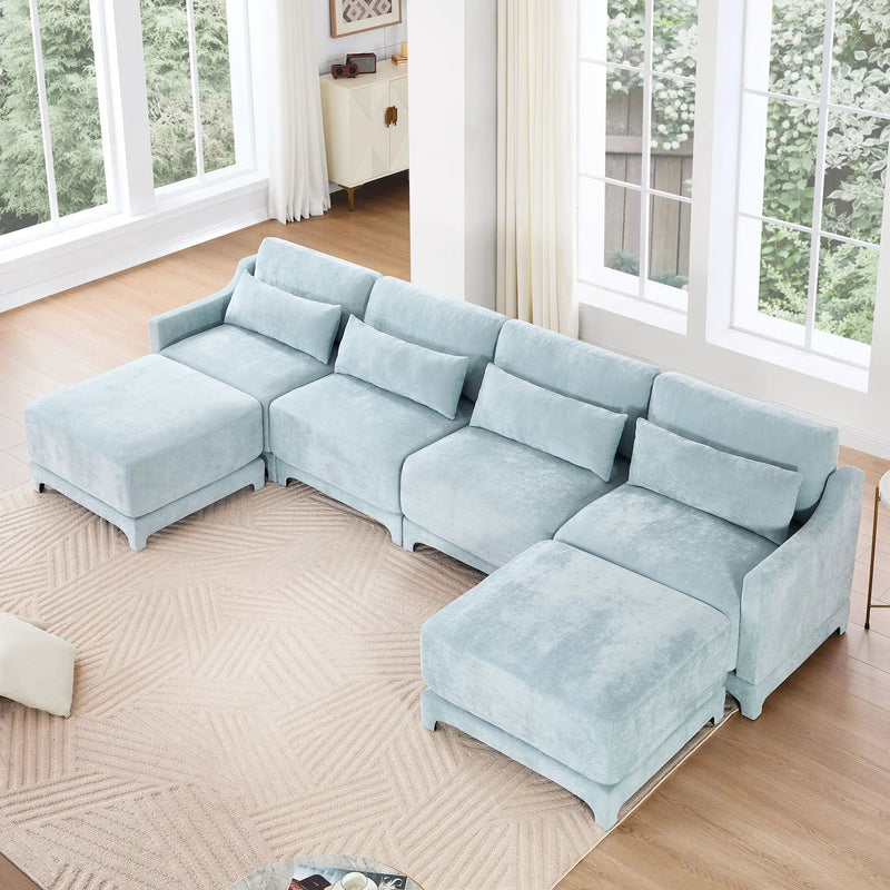 Stylish Sofa With Ottoman And Lumbar Pillows, Ergonomic Design by HouseOfZazla