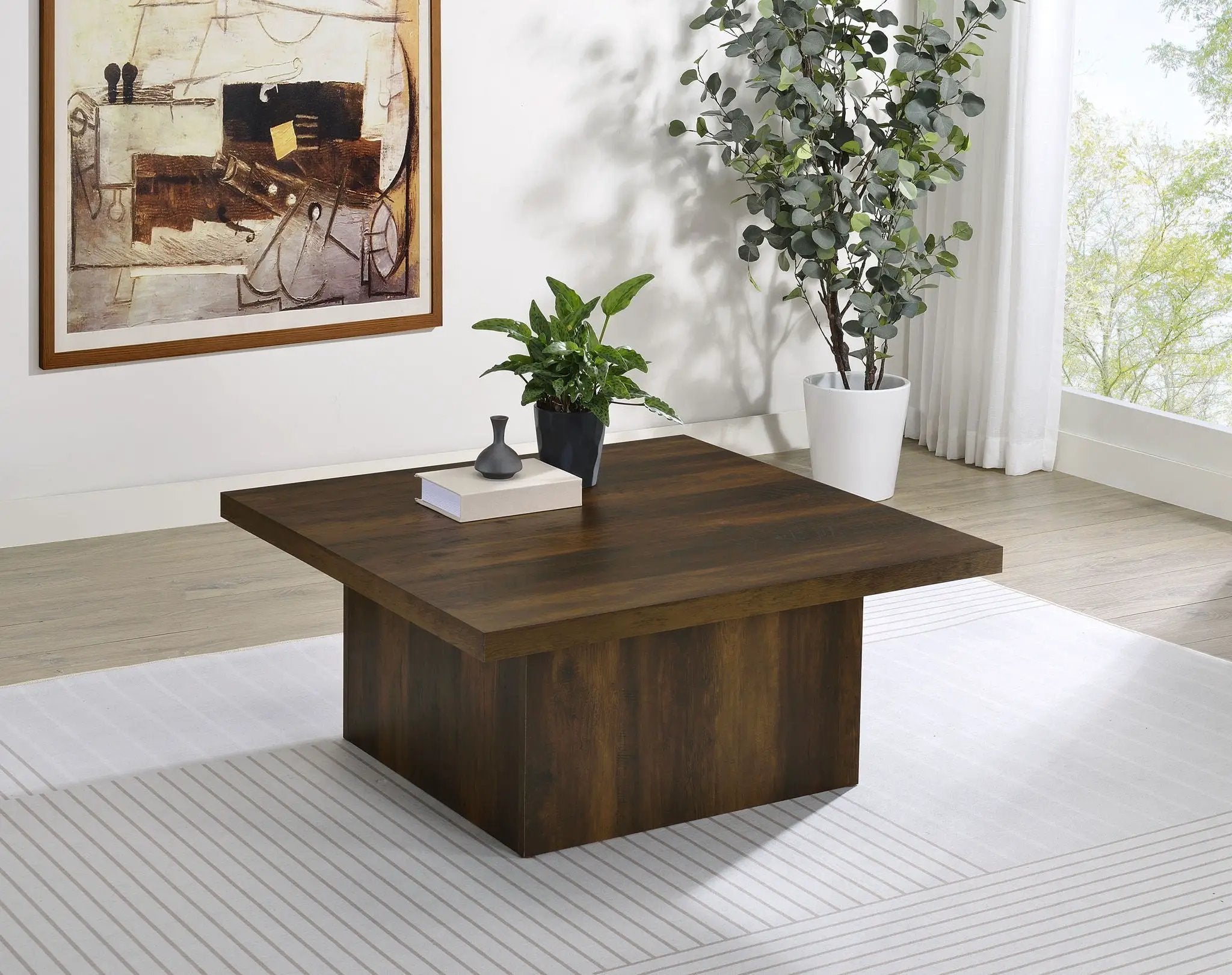Devar Square Engineered Wood Cocktail Coffee Table Dark Pine by Unique Piece Furniture