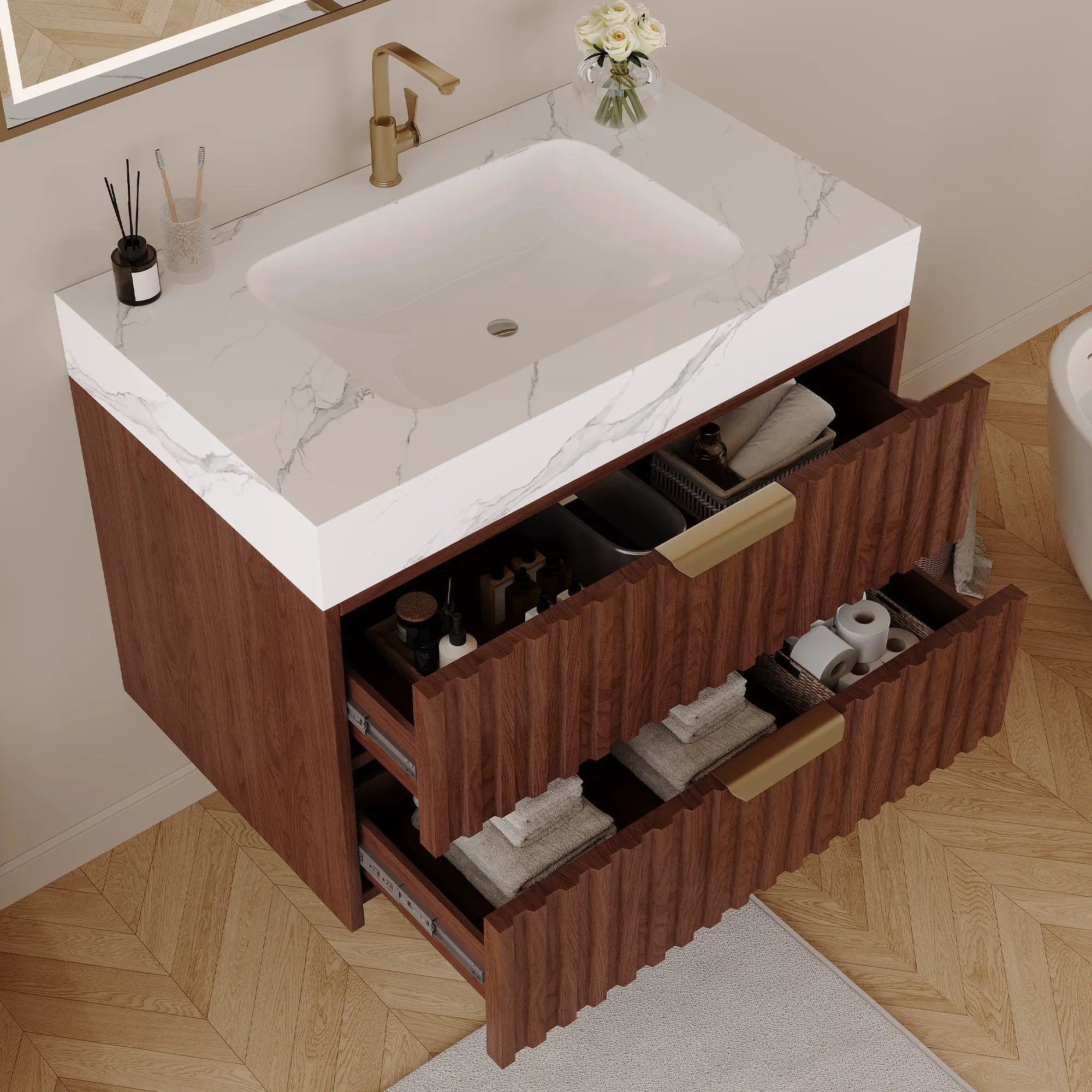 30" Modern Floating Bathroom Vanity with Seamless Sintered Stone Top by HouseOfZazla