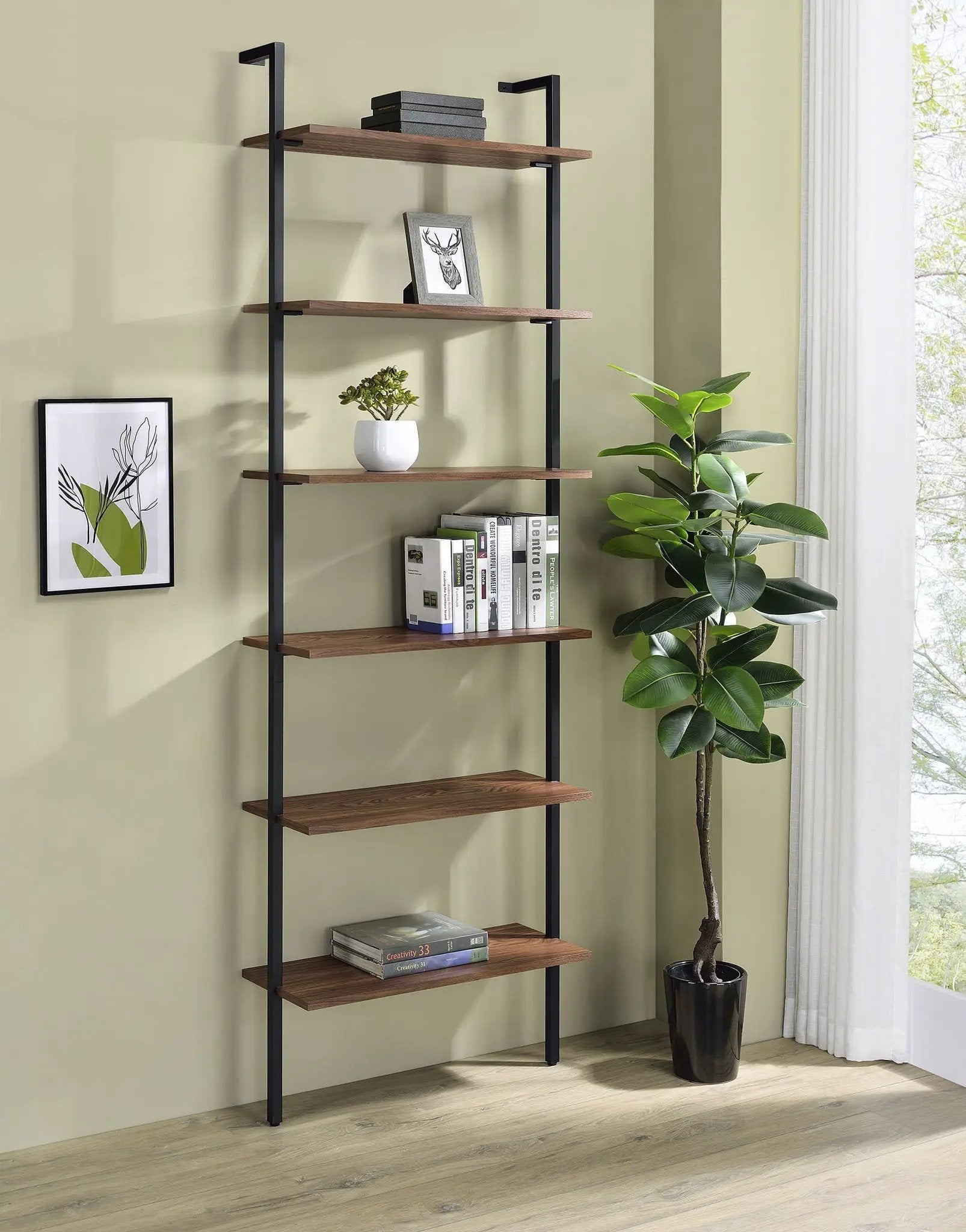Owens 96-inch 6-shelf Wall Bookshelf Walnut by Unique Piece Furniture