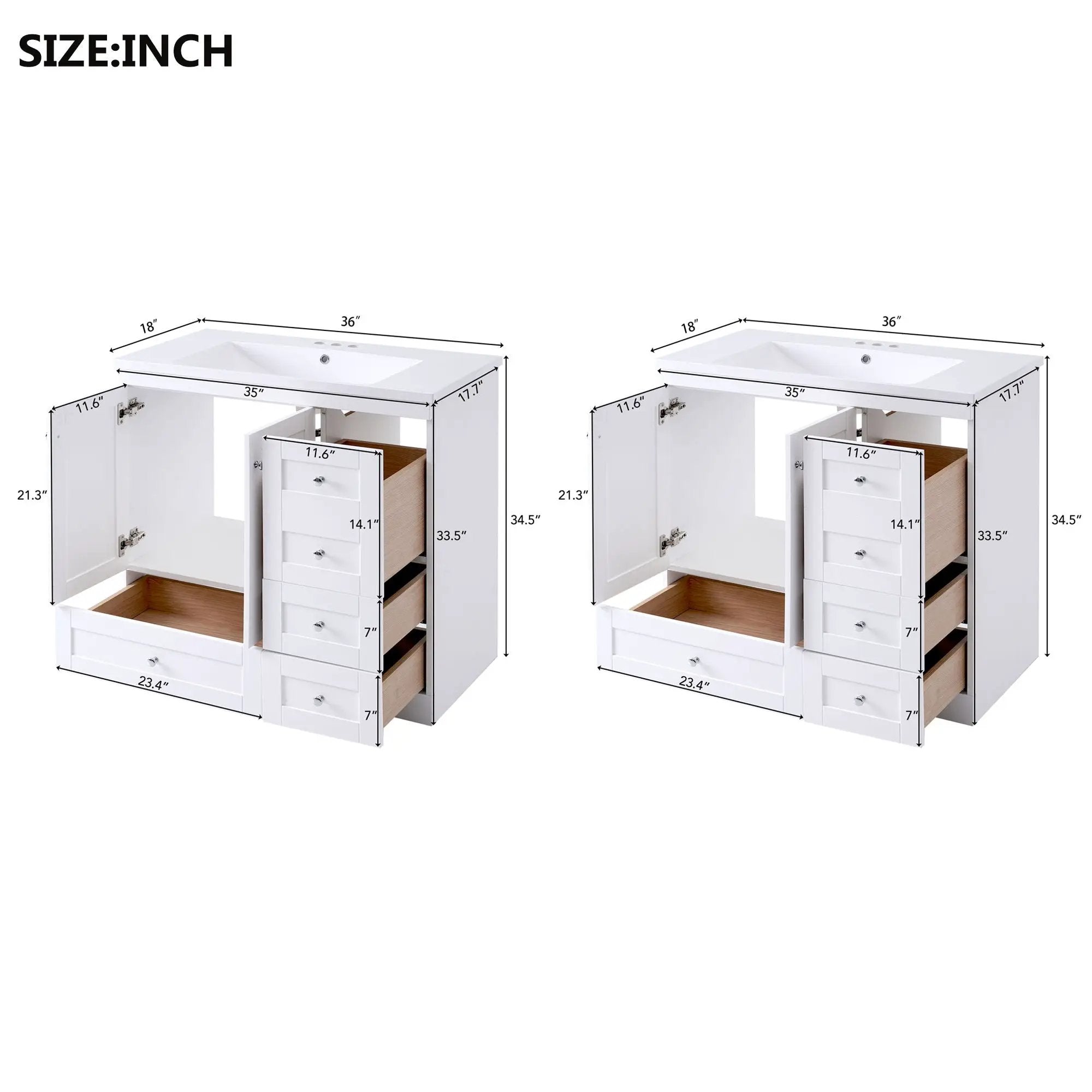 Shaker Free Standing Bathroom Vanity Cabinet & Sink, Soft Close Drawers, Soft Close Doors by HouseOfZazla