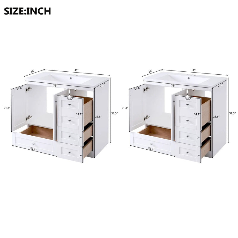 Shaker Free Standing Bathroom Vanity Cabinet & Sink, Soft Close Drawers, Soft Close Doors by HouseOfZazla
