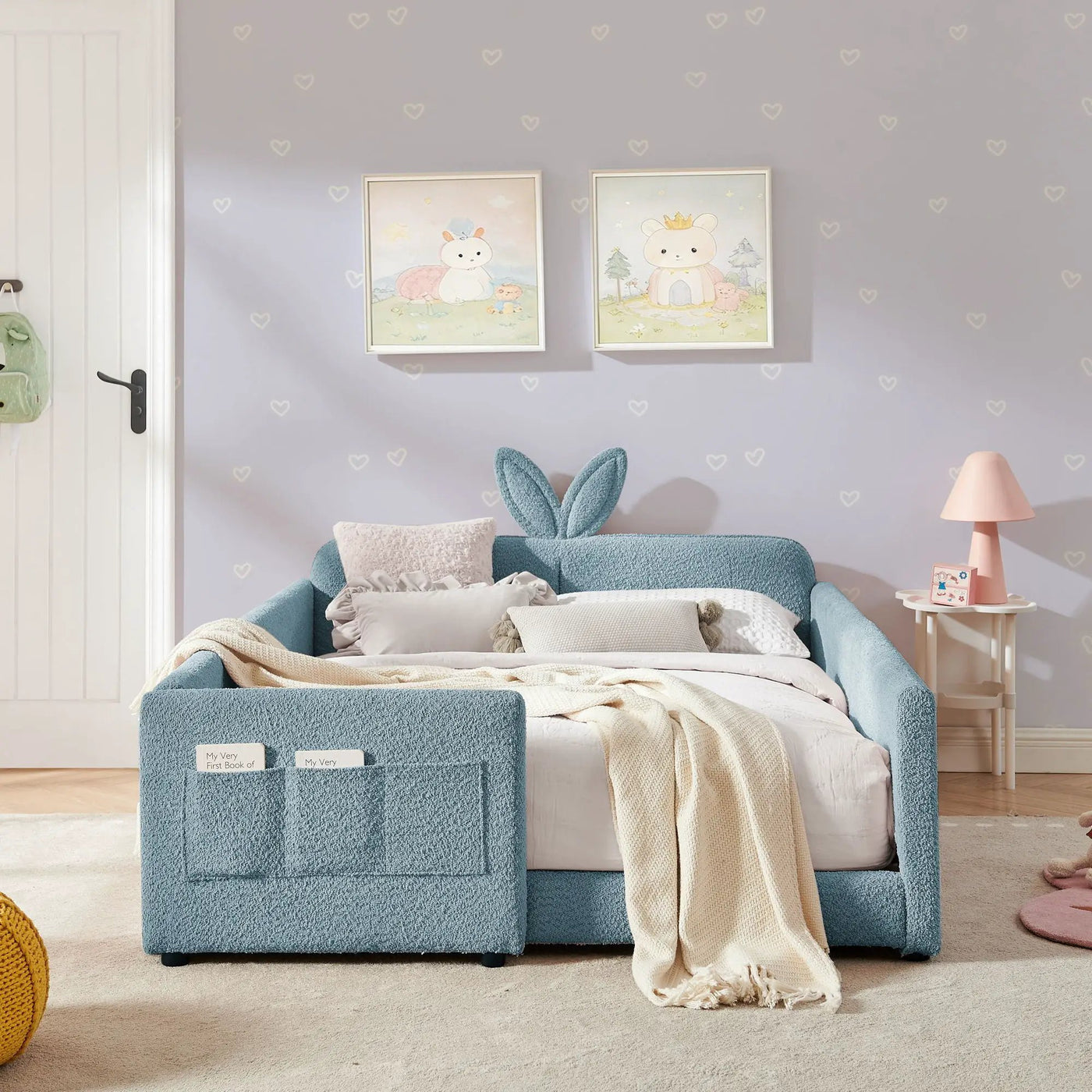 Cute Rabbit Ear Upholstered Platform Bed Frame With Safety Rail by HouseOfZazla