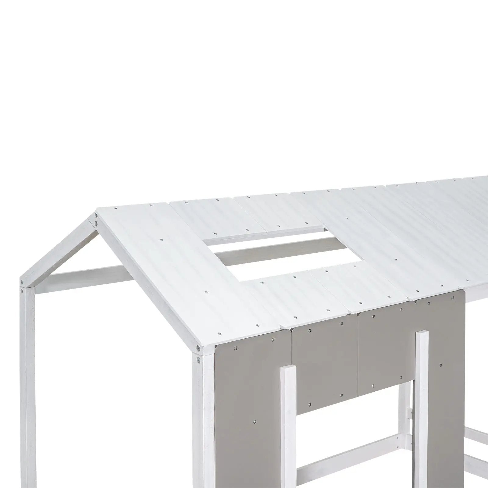Twin Size House Platform Bed With Roof And Window - Natural / White by Unique Piece Furniture