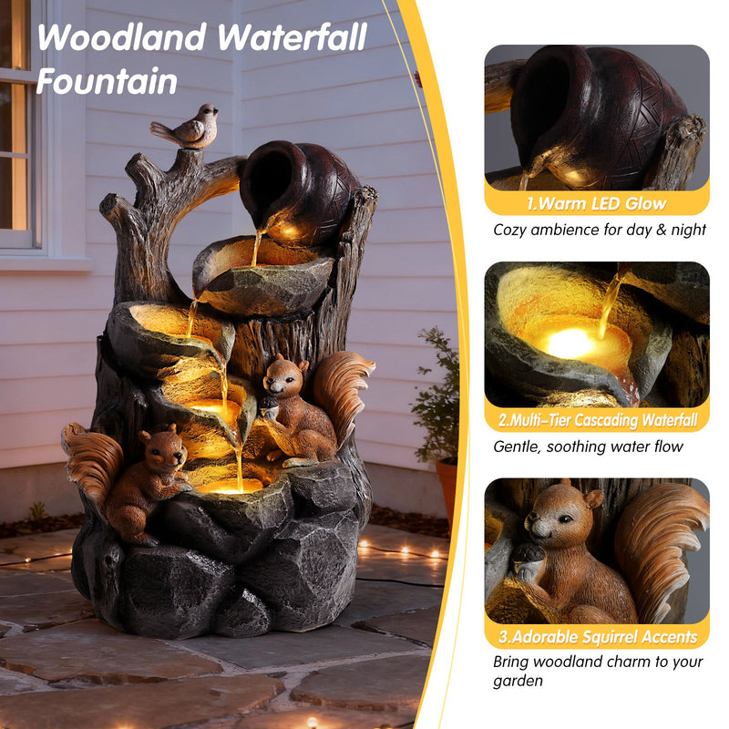 Resin Squirrel Tree Stump Outdoor Fountain 30 Inch LED, photo 5 of 9