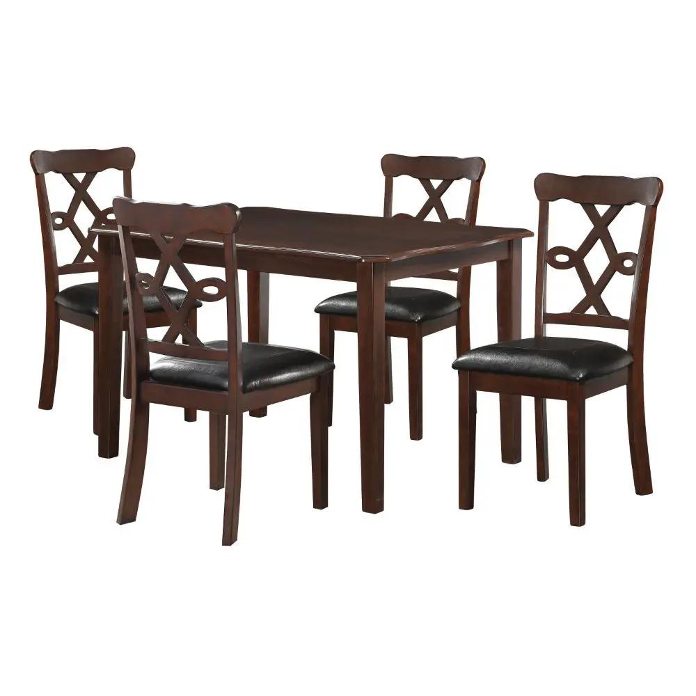 Ingeborg - 5 Piece Dining Set - Black Synthetic Leather & Espresso by Unique Piece Furniture