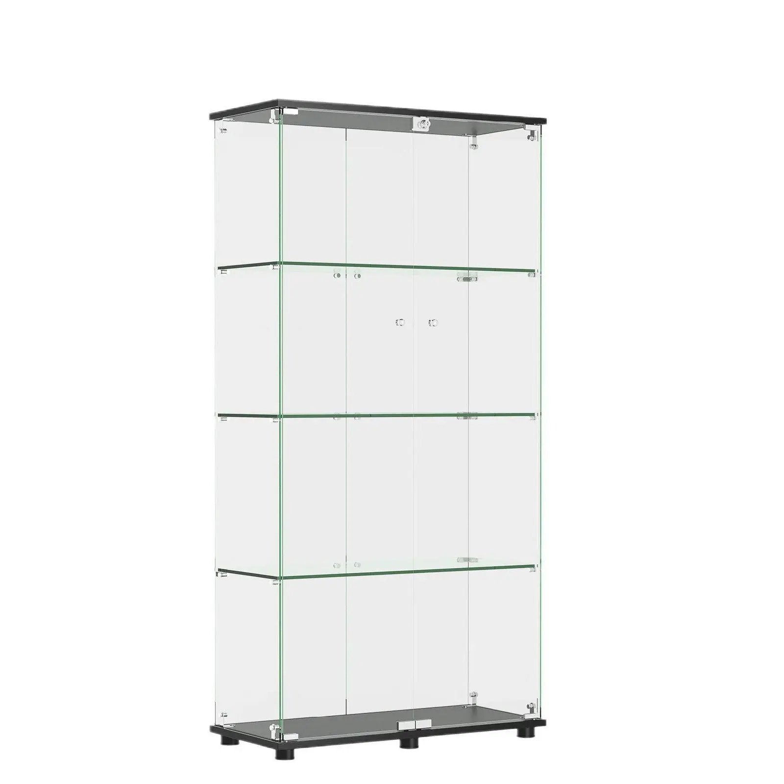 Modern Glass Display Cabinet With 4 Shelf Double Doors And Lock, Tempered Glass Bookshelf For Living Room - Black by Unique Piece Furniture