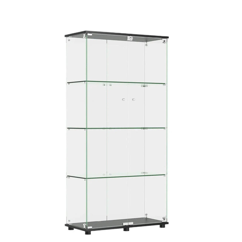 Modern Glass Display Cabinet With 4 Shelf Double Doors And Lock, Tempered Glass Bookshelf For Living Room - Black by Unique Piece Furniture