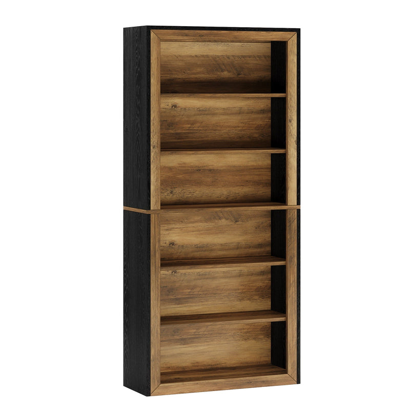 7 Tier Open Bookshelf Storage For Living Room - Black / Brown by HouseOfZazla