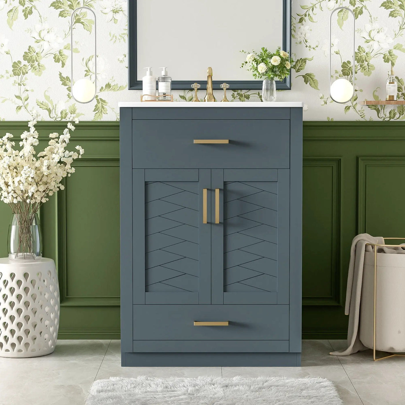 Modern Bathroom Vanity With Integrated Ceramic Sink, 2 Door Cabinet With Tip-Out Drawer by HouseOfZazla