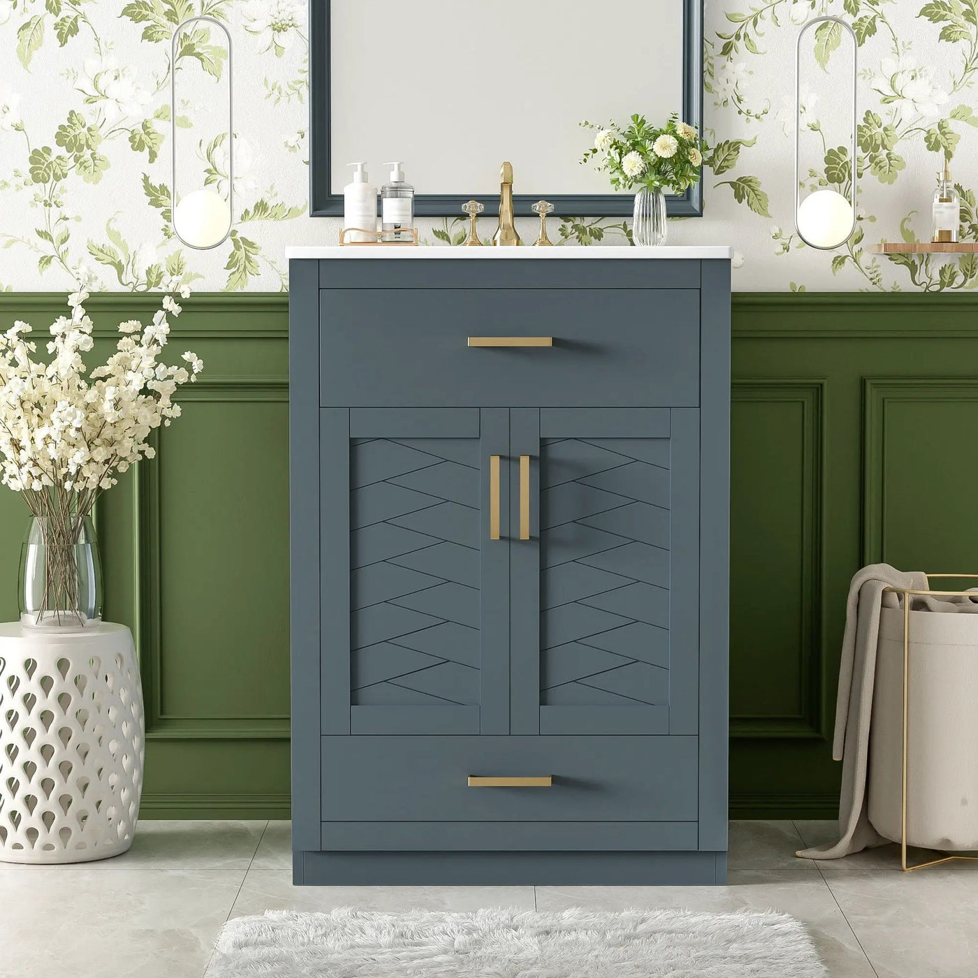 Modern Bathroom Vanity With Integrated Ceramic Sink, 2 Door Cabinet With Tip-Out Drawer by Unique Piece Furniture