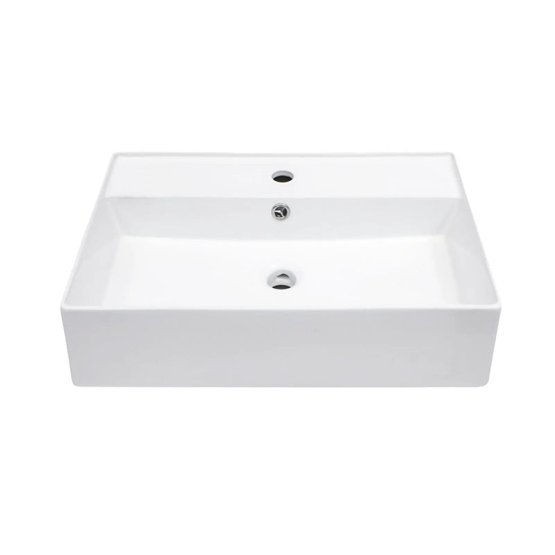 Modern Ceramic Rectangular Wall Mounted Bathroom Sink With Faucet Hole & Overflow by HouseOfZazla