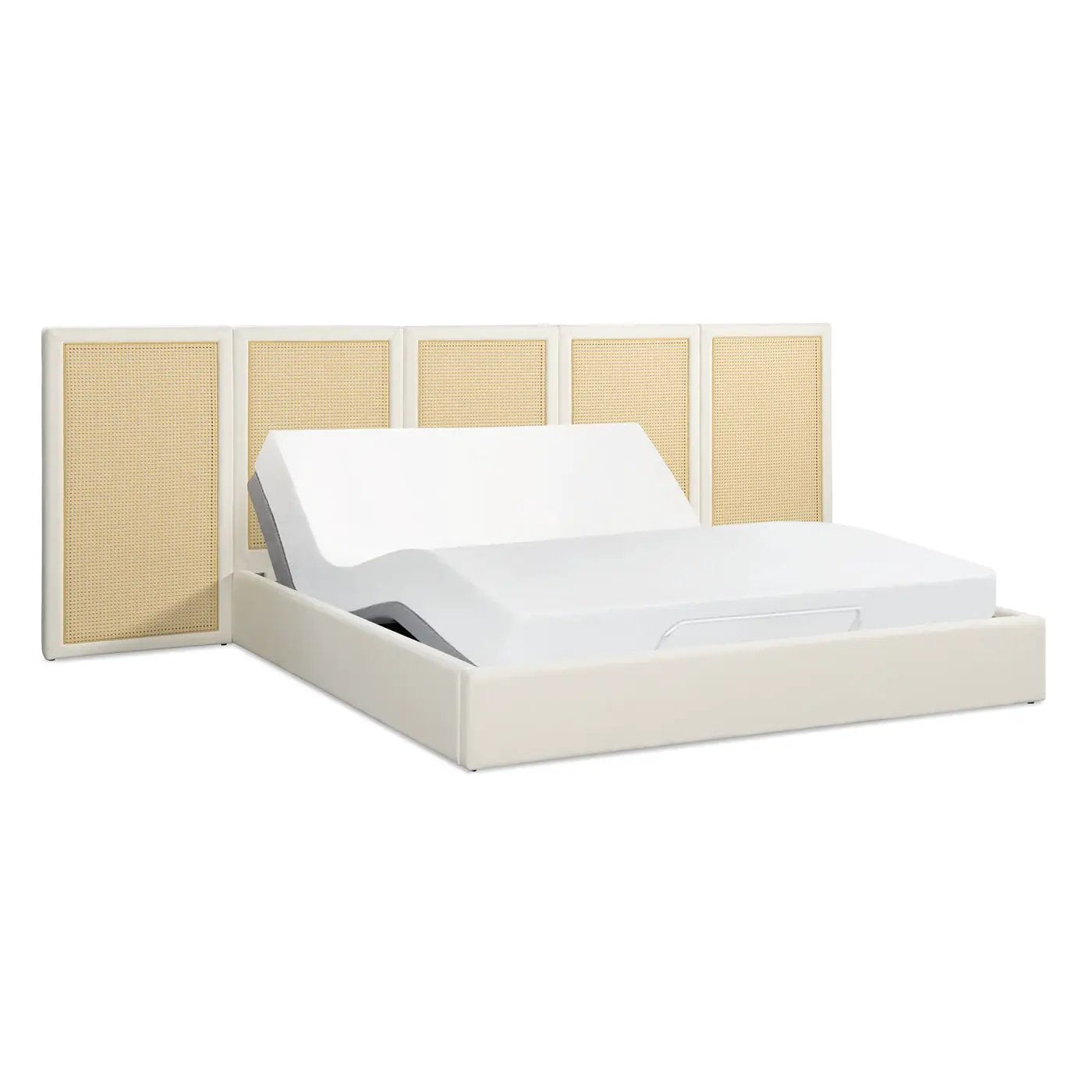 Capri Extended Headboard Cane Platform Bed, Antique by HouseOfZazla