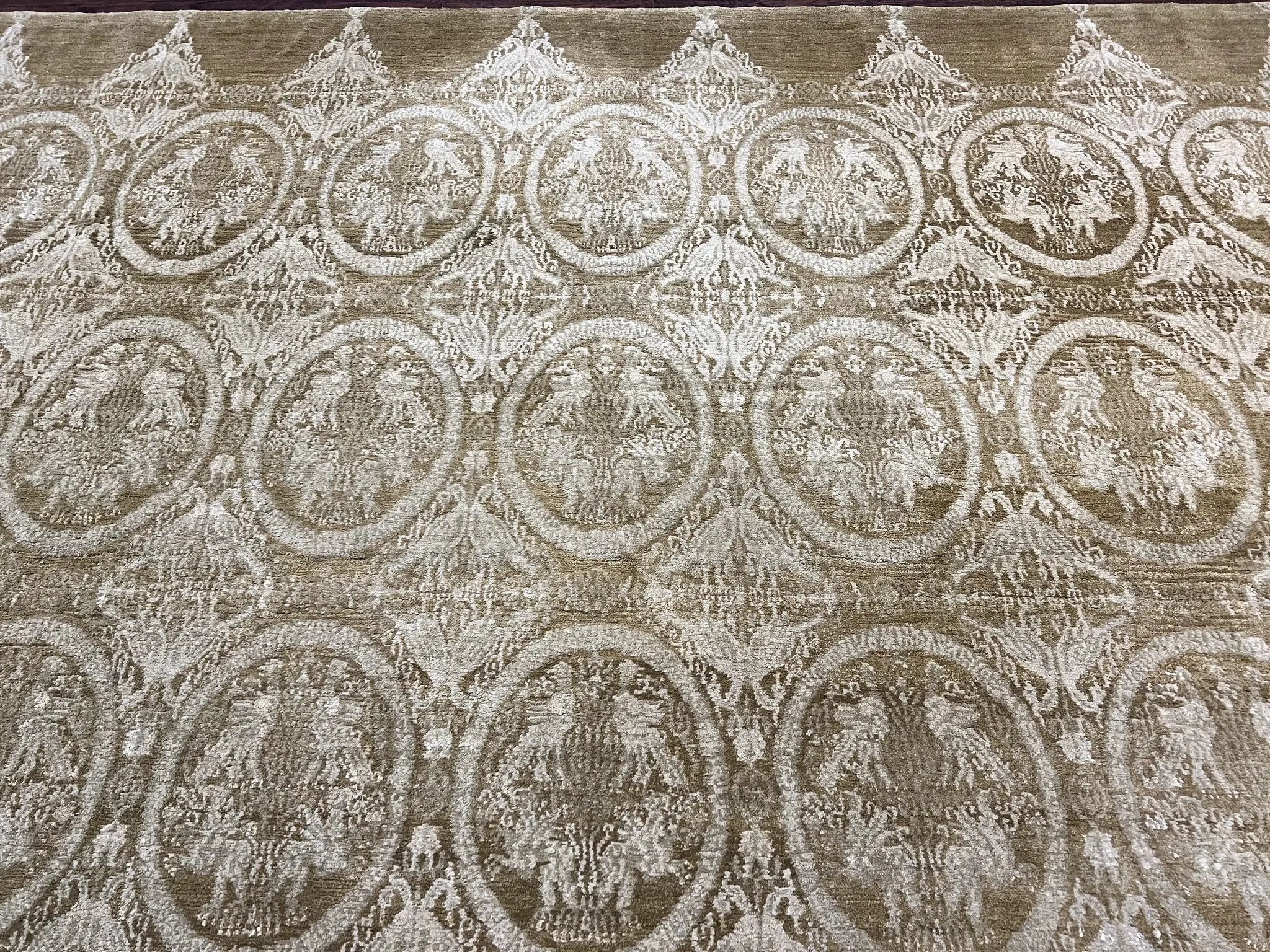Tibetan Rug 12x15, Wool Hand Knotted Carpet, Odegard Rug, Birds, Olive Green, 12 x 15 Oversized Handmade Contemporary Area Rug, Extra Large by Jewel Rugs